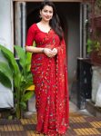 NEW ARRIVAL GEORGETTE WARLI PRINT WITH LACE BORDER WORK SAREE WITH UNSTITCHED BLOUSE  RED