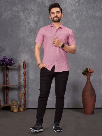 NEW ARRIVAL SLUB COTTON PLAIN MEN'S SHIRT BABY PINK