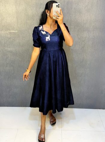 NEW ARRIVAL VELVET HAND WORK ANARKALI GOWN  NAVY BLUE