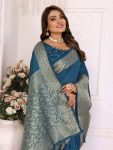 4RICH LOOK DOLA SILK KANCHI BORDER AND CONTRAST ZARI WEAVING BORDER WORK SAREE WITH UNSTITCHED BLOUSE FESTIVE WEAR WHOLESALE PRICE ETHNIC GARMENT (6)