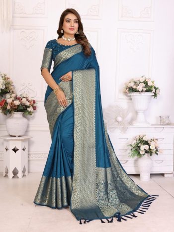 RICH LOOK DOLA SILK KANCHI BORDER AND CONTRAST ZARI WEAVING BORDER WORK SAREE WITH UNSTITCHED BLOUSE RAMA