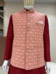 5DESIGNER SILK JACQUARD MEN’S KURTA PAYJAMA WITH KOTI PARTY WEAR WHOLESALE PRICE ETHNIC GARMENT (14)