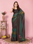NEW ARRIVAL SOFT NYLON THREE TONE COLOR SHADE READY TO WEAR SAREE WITH UNSTITCHED BLOUSE  GREEN