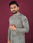 5NEW ARRIVAL VISCOSE RAYON CHIKANKARI LUCKNOWI SCHIFFLI WORK MEN’S KURTA PAYJAMA FESTIVE WEAR WHOLESALE PRICE ETHNIC GARMENT (16)