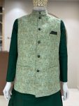 6DESIGNER SILK JACQUARD SEQUENCE WORK MEN’S KURTA PAYJAMA WITH KOTI FESTIVE WEAR WHOLESALE PRICE ETHNIC GARMENT (9)