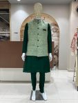 6DESIGNER SILK JACQUARD SEQUENCE WORK MEN’S KURTA PAYJAMA WITH KOTI FESTIVE WEAR WHOLESALE PRICE ETHNIC GARMENT (9)