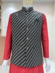 8DESIGNER SILK JACQUARD SEQUENCE WORK MEN’S KURTA PAYJAMA WITH KOTI FESTIVE WEAR WHOLESALE PRICE ETHNIC GARMENT (26)