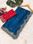 ATTRACTIVE BLACK RANGOLI CHIFFON EMBROIDERY WORK SAREE WITH UNSTITCHED BLOUSE  TEAL