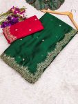 ATTRACTIVE BLACK RANGOLI CHIFFON EMBROIDERY WORK SAREE WITH UNSTITCHED BLOUSE GREEN