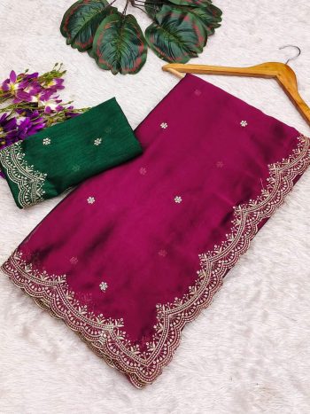 ATTRACTIVE BLACK RANGOLI CHIFFON EMBROIDERY WORK SAREE WITH UNSTITCHED BLOUSE RANI