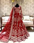ATTRACTIVE CHINON EMBROIDERY SEQUENCE WORK GOWN BOTTOM WITH DUPATTA RED