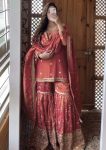 ATTRACTIVE CHINON SILK EMBROIDERY SEQUENCE WORK TOP SHARARA WITH DUPATTA PEACH