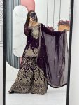 ATTRACTIVE GEORGETTE EMBROIDERY THREAD SEQUENCE WORK TOP PALAZZO WITH DUPATTA PARTY WEAR WHOLESALE PRICE ETHNIC GARMENT (5)