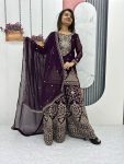 ATTRACTIVE GEORGETTE EMBROIDERY THREAD SEQUENCE WORK TOP PALAZZO WITH DUPATTA PURPLE