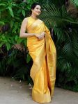 ATTRACTIVE LICHI SILK WEAVING WORK SAREE WITH UNSTITCHED BLOUSE YELLOW