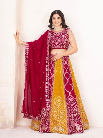 ATTRACTIVE VICHITRA SILK EMBROIDERY SEQUENCE WORK LEHENGA CHOLI WITH DUPATTA YELLOW