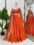 DESIGNER AMERICAN SILK THREAD WITH SEQUENCE WORK LEHENGA CHOLI WITH DUPATTA WEDDING WEAR WHOLESALE PRICE ETHNIC GARMENT (2)