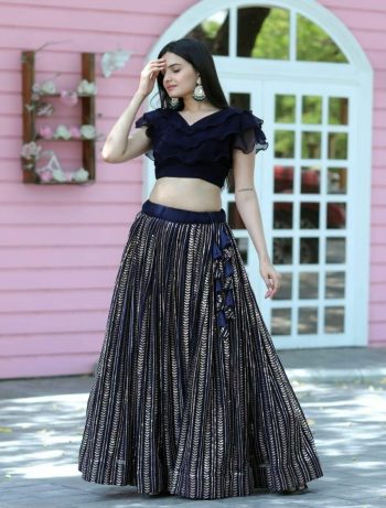 DESIGNER BLOOMING GEORGETTE SEQUENCE WORK LEHENGA WITH CHOLI BLACK