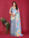 DESIGNER CHIFFON SILK PRINT WORK SAREEE WITH UNSTITCHED BLOUSE PARTY WEAR WHOLESALE PRICE ETHNIC GARMENT (7)