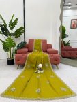 DESIGNER CHIFFON THREAD EMBROIDERY WORK SAREE WITH UNSTITCHED BLOUSE PARTY WEAR WHOLESALE PRICE ETHNIC GARMENT (8)