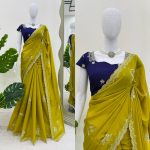 DESIGNER CHIFFON THREAD EMBROIDERY WORK SAREE WITH UNSTITCHED BLOUSE PARTY WEAR WHOLESALE PRICE ETHNIC GARMENT (8)