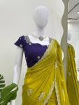 DESIGNER CHIFFON THREAD EMBROIDERY WORK SAREE WITH UNSTITCHED BLOUSE PARTY WEAR WHOLESALE PRICE ETHNIC GARMENT (8)
