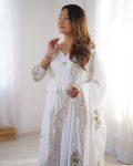 DESIGNER CHINON EMBROIDERY SEQUENCE WORK GOWN BOTTOM WITH DUPATTA PARTY WEAR WHOLESALE PRICE ETHNIC GARMENT (4)