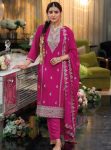 DESIGNER CHINON EMBROIDERY SEQUENCE WORK TOP BOTTOM WITH DUPATTA PINK