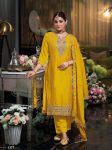 DESIGNER CHINON EMBROIDERY SEQUENCE WORK TOP BOTTOM WITH DUPATTA YELLOW
