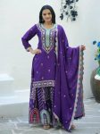 DESIGNER CHINON EMBROIDERY WORK TOP SHARARA WITH DUPATTA PURPLE