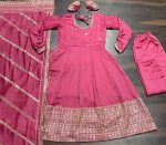 DESIGNER CHINON EMBROIDERY ZARI CODING SEQUENCE WORK GOWN BOTTOM WITH DUPATTA PINK