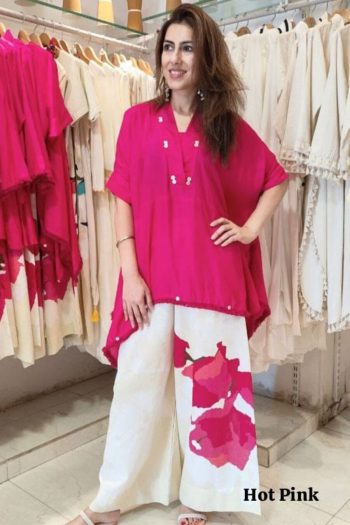 DESIGNER CHINON FLORAL PRINTED LACE WORK KAFTAN WITH PALAZZO RANI