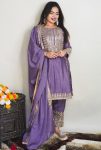 DESIGNER CHINON EMBROIDERY MULTI SEQUENCE WORK TOP BOTTOM WITH DUPATTA LAVENDER