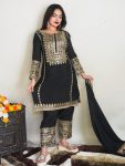 DESIGNER CHINON EMBROIDERY MULTI SEQUENCE WORK TOP BOTTOM WITH DUPATTA BLACK
