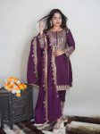DESIGNER CHINON EMBROIDERY MULTI SEQUENCE WORK TOP BOTTOM WITH DUPATTA WINE