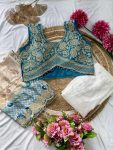 DESIGNER CHINON PLAIN PLEATED SKIRT BANDHANI PRINTED EMBROIDERY WORK SHRUG WITH EMBROIDERY WORK STITCHED BLOUSE (4)
