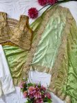 DESIGNER CHINON PLAIN PLEATED SKIRT BANDHANI PRINTED EMBROIDERY WORK SHRUG WITH EMBROIDERY WORK STITCHED BLOUSE (12)