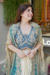 DESIGNER CHINON PLAIN PLEATED SKIRT BANDHANI PRINTED EMBROIDERY WORK SHRUG WITH EMBROIDERY WORK STITCHED BLOUSE (4)