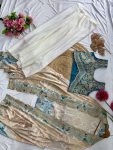 DESIGNER CHINON PLAIN PLEATED SKIRT BANDHANI PRINTED EMBROIDERY WORK SHRUG WITH EMBROIDERY WORK STITCHED BLOUSE (4)