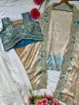 DESIGNER CHINON PLAIN PLEATED SKIRT BANDHANI PRINTED EMBROIDERY WORK SHRUG WITH EMBROIDERY WORK STITCHED BLOUSE (4)