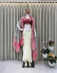 DESIGNER CHINON PLAIN PLEATED SKIRT BANDHANI PRINTED EMBROIDERY WORK SHRUG WITH EMBROIDERY WORK STITCHED BLOUSE PARTY WEAR WHOLESALE PRICE ETHNIC GARMENT (4)