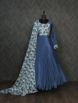 DESIGNER CHINON POSITION PRINT SEQUENCE WORK GOWN WITH DUPATTA BLUE