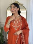 DESIGNER CHINON SEQUENCE CODING EMBROIDERY WORK TOP BOTTOM WITH DUPATTA PARTY WEAR WHOLESALE PRICE ETHNIC GARMENT (8)
