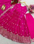 DESIGNER CHINON SEQUENCE EMBROIDERY WORK GOWN BOTTOM WITH DUPATTA PARTY WEAR WHOLESALE PRICE ETHNIC GARMENT (8)