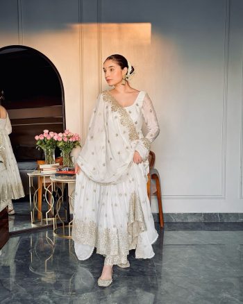 DESIGNER CHINON SEQUENCE EMBROIDERY WORK GOWN BOTTOM WITH DUPATTA WHITE