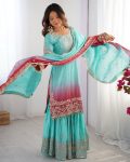 DESIGNER CHINON SILK CODING EMBROIDERY MOTI WORK TOP SHARARA WITH DUPATTA PARTY WEAR WHOLESALE PRICE ETHNIC GARMENT (4)