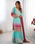 DESIGNER CHINON SILK CODING EMBROIDERY MOTI WORK TOP SHARARA WITH DUPATTA PARTY WEAR WHOLESALE PRICE ETHNIC GARMENT (4)