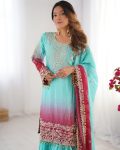 DESIGNER CHINON SILK CODING EMBROIDERY MOTI WORK TOP SHARARA WITH DUPATTA PARTY WEAR WHOLESALE PRICE ETHNIC GARMENT (4)