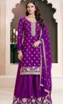 DESIGNER CHINON SILK EMBROIDERY AND SEQUENCE WORK TOP PALAZZO WITH DUPATTA PURPLE