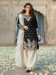 DESIGNER CHINON SILK EMBROIDERY AND SEQUENCE WORK WITH RIVET MOTI WORK TOP PALAZZO WITH DUPATTA FESTIVE WEAR WHOLESALE PRICE ETHNIC GARMENT (5)